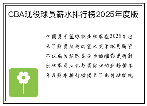 CBA现役球员薪水排行榜2025年度版